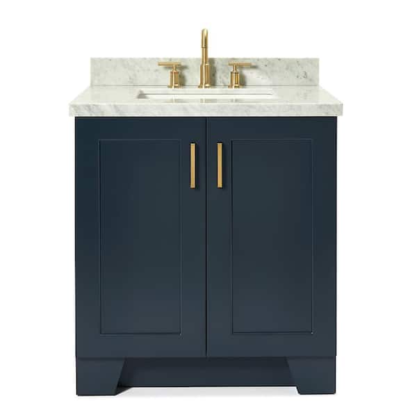 Taylor 30 in. Single Sink Freestanding Bathroom Vanity in Midnight Blue with Carrara White Marble Top
