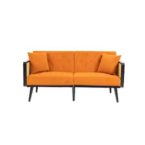 61 in. Modern Orange Velvet Upholstered Sofa Bed