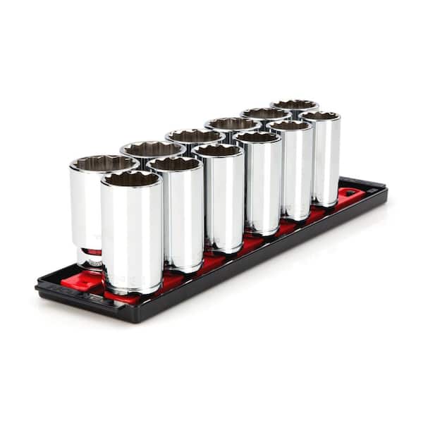TEKTON 1/2 in., 27 mm - 38 mm Drive Deep 12-Point Socket Set (12-Piece)