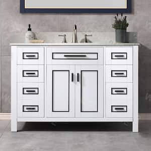 Millan 49 in.W x 22 in.D x 38 in.H Bath Vanity in White with Engineered stone Vanity Top in White with White Sink