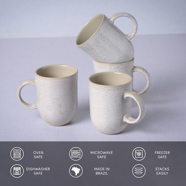 PORTO BRASIL 11.16 oz. Latte Beige Stoneware Coup Mug (Set of 4