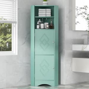 22 in. W x 12.8 in. D x 61 in. H Ready to Assemble Bathroom Corner Cabinet in Green, with Doors and Adjustable Shelves