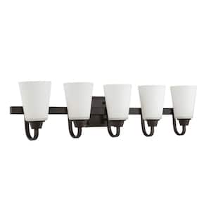 Grace 37 in. 5-Light Espresso Finish Vanity Light with Frost White Glass