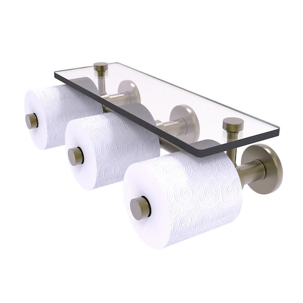 Allied Brass Prestige Skyline Collection Wall Mounted Toilet Paper Holder in Antique Brass with Glass Shelf