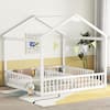 Harper & Bright Designs White Twin Size Wood Frame House-Shaped Double Kid Bed with Fence GCCPXQP143317