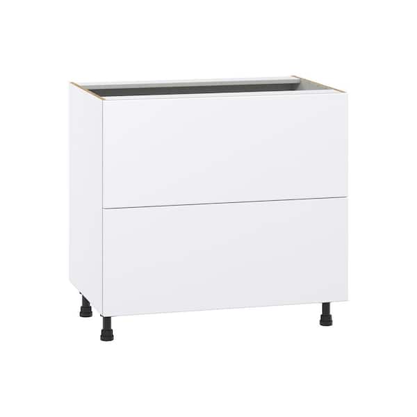 J COLLECTION Timberline 36 in. W x 24 in. D x 34.5 in. H Assembled Slab Drawer Base Kitchen Cabinet in Bright White with 2-Drawers