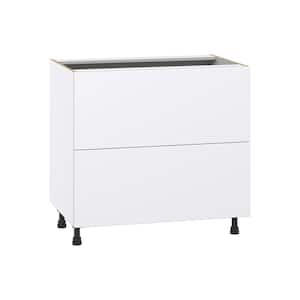 Fairhope Glacier White Slab Assembled Base Kitchen Cabinet with 2 Drawers (36 in. W x 34.5 in. H x 24 in. D)