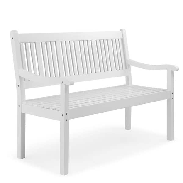 VINGLI White 50 in. Wood Outdoor Bench, All Weather Front Porch Bench, 2-Person Garden Bench with 800 lbs. Capacity