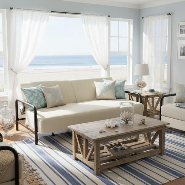 CLICKON 78.7 in. Metal Frame 3-Seat Modern Sofa with Adjustable Backrest and Independent Spring Cushion in Cream Beige