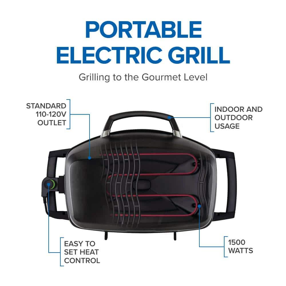 Napoleon Black Portable Electric Grill with Cast Iron Grids