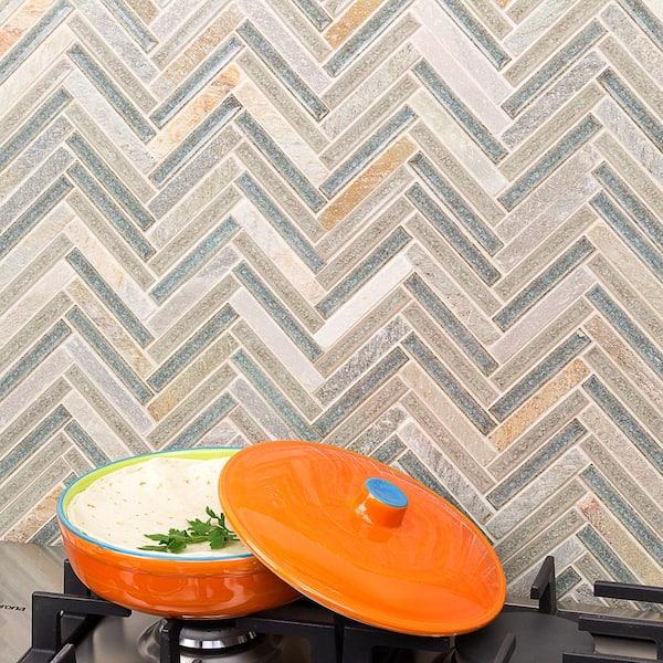 Roman Selection Multi-Color Herringbone 10 in. x 11 in Polished Glass Mosaic Tile