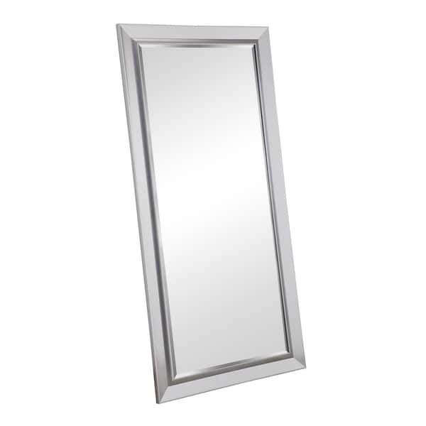 MAYKOOSH Silver White 32 in. W x 66 in. H Rectangle Wood Full Length Mirror, Large Modern Floor Mirror for Bedroom