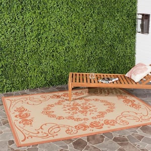 Courtyard Natural/Terracotta Doormat 2 ft. x 4 ft. Floral Indoor/Outdoor Patio Area Rug