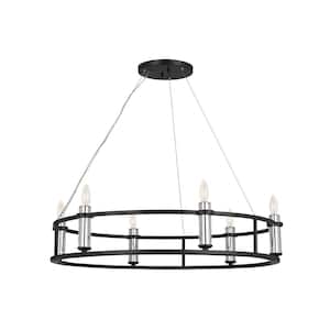 Rosalind 33.25 in. 6-Light Black Traditional Candle Circle Chandelier for Dining Room