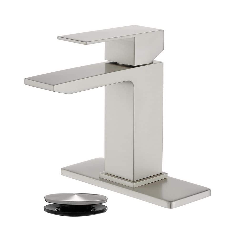 304 Stainless Steel Single Handle Single Hole Bathroom Faucet with Drain Kit Included in Nickel price history on PriceWatchPro