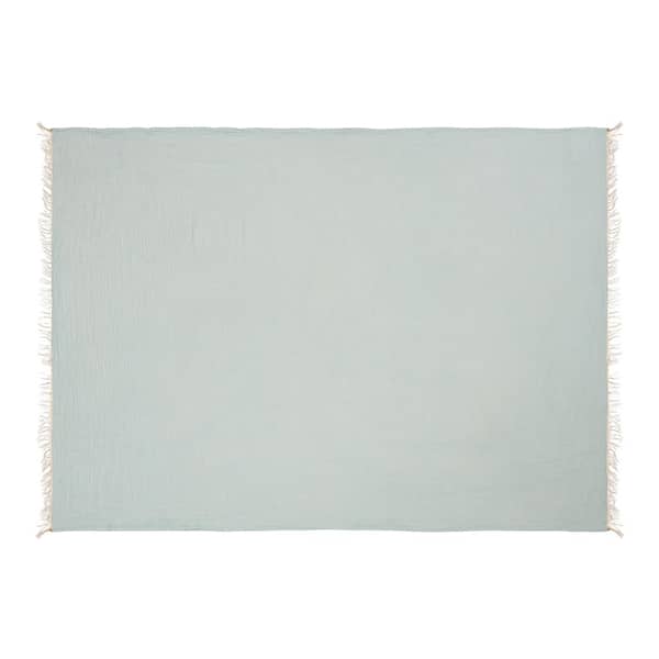 Unbranded Sandy Farmhouse Aqua Turkish Crinkled Cotton Throw Blanket with Fringe