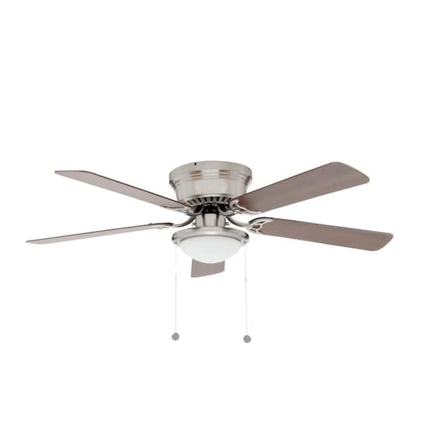 Hugger 52 in Brushed Nickel Ceiling Fan Low-Profile w/ Frosted Dome Light Kit 