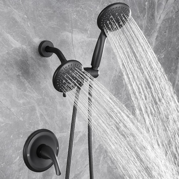 2-in-1 Single-Handle 6-Spray Round Shower Faucet with Dual Shower Heads and Tub Spout in Matte Black (Valve Included)