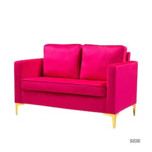 Belinda 51 in. Fushia Rose Golden Polyester 2-Seats Loveseats Velvet Sofa with Golden Base