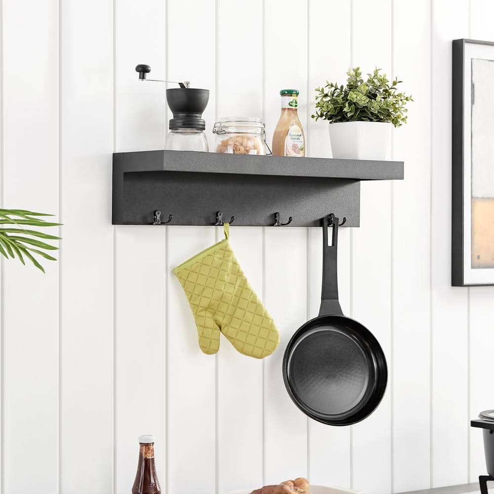 Black Wall Mounted Entryway Coat Rack with Shelf and Hooks