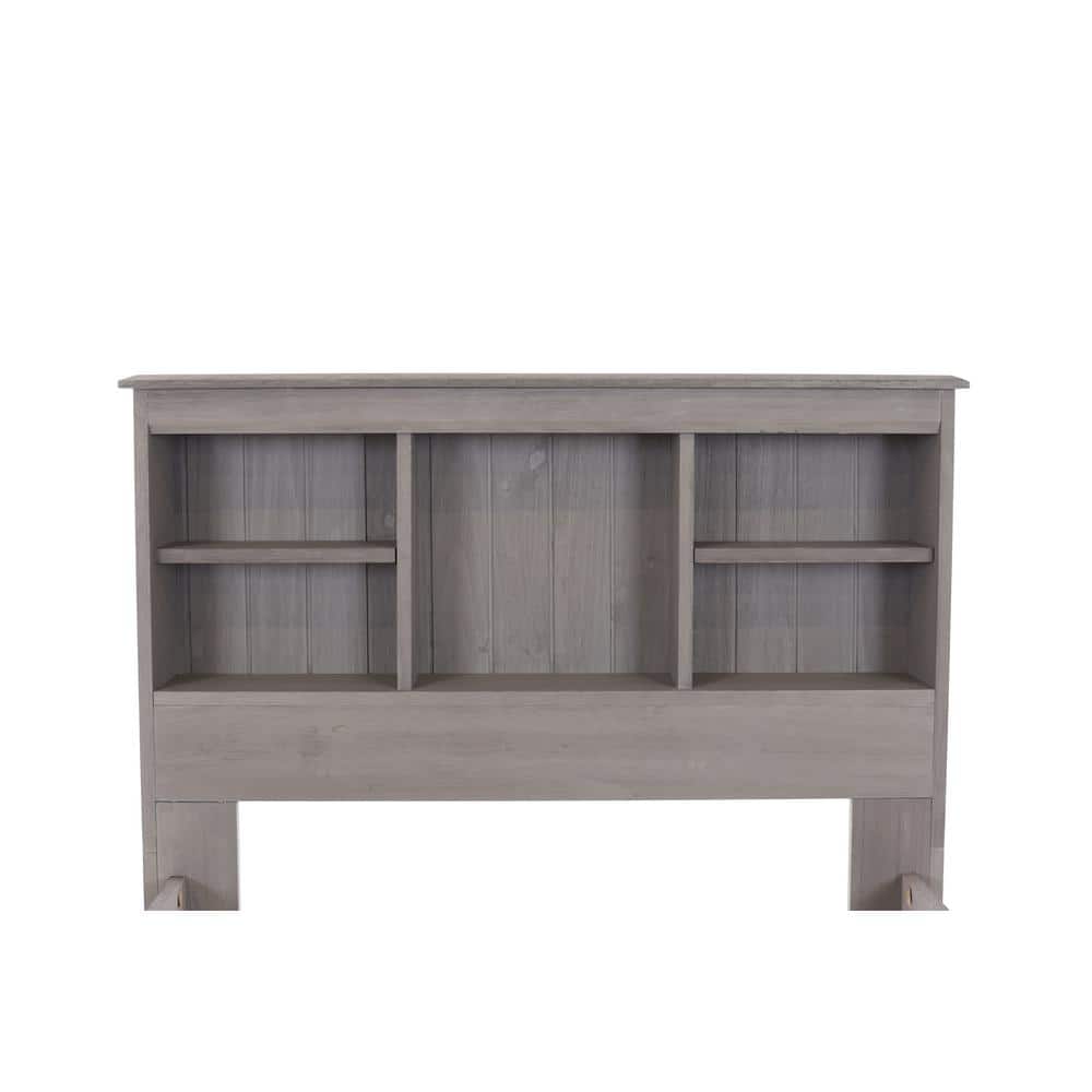 Charcoal Gray Twin Wood Captain's Bed with Storage and Bookcase