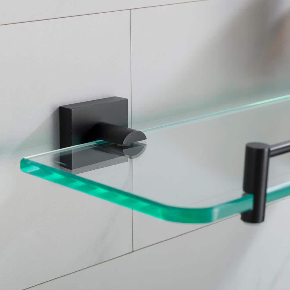 Matte Black Glass Wall Mount Bathroom Shelf