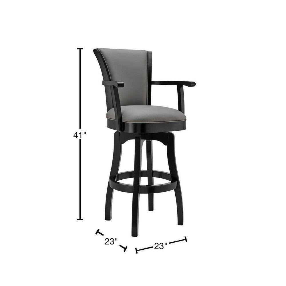 Raleigh 26" Gray Faux Leather Swivel Barstool with Black Wood Frame