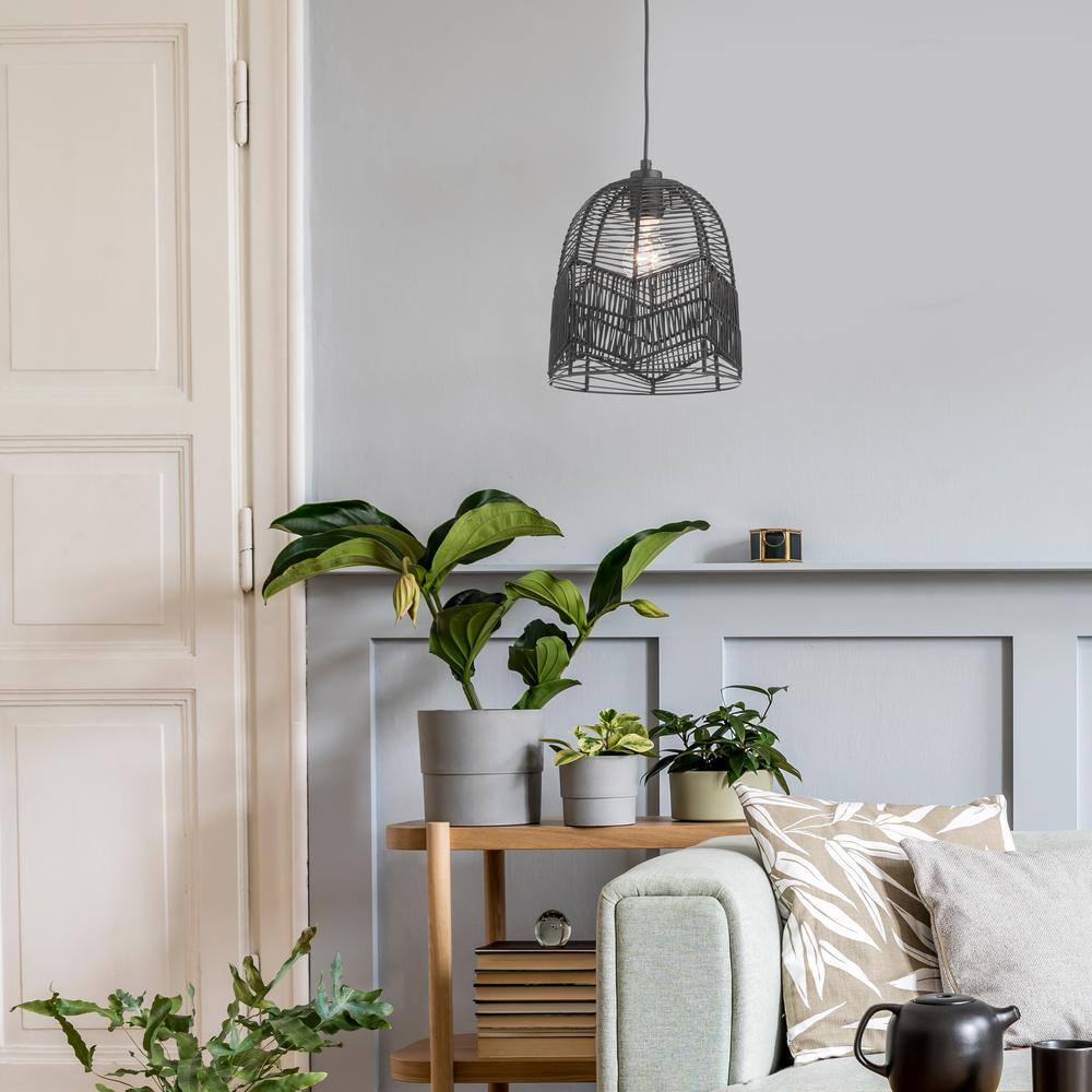 Zola 10'' Adjustable Black Rattan Dome Pendant Light