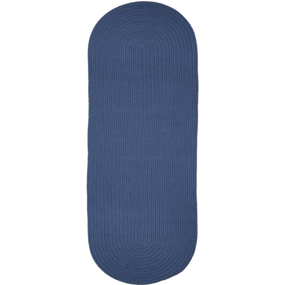 Texturized Solid Marina Blue Poly 2 ft. x 6 ft. Braided Runner Rug
