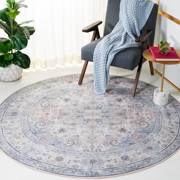 Tuscon Beige/Green 6 ft. x 6 ft. Machine Washable Geometric Border Floral Round Area Rug