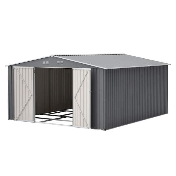 12 ft. W x 14 ft. D Gray Metal Large Garden Tool Shed with Lockable Double Doors, Waterproof Yard Building (168 sq. ft.)
