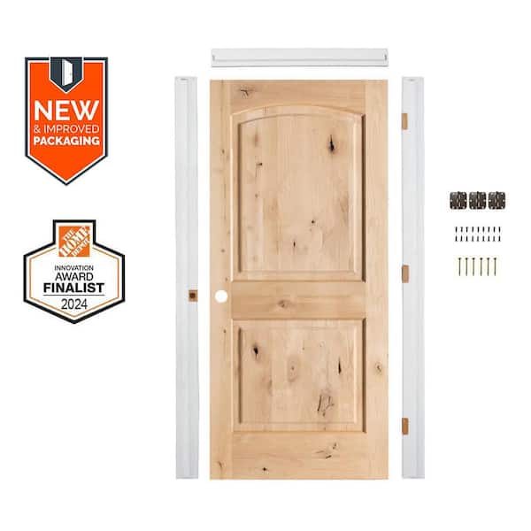 24in. x80in. Arch Top Knotty Alder Wood Stainable Right-Hand Assembly Required Interior Door Kit w/QuickAssemble Jamb