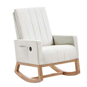 Ergonomic Wooden Rocking Chair with USB Charging - Perfect for Nurseries, Bedrooms and Living Spaces, White