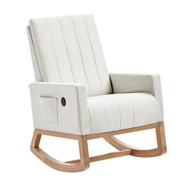 VECELO Ergonomic Wooden Rocking Chair with USB Charging - Perfect for Nurseries, Bedrooms and Living Spaces, White