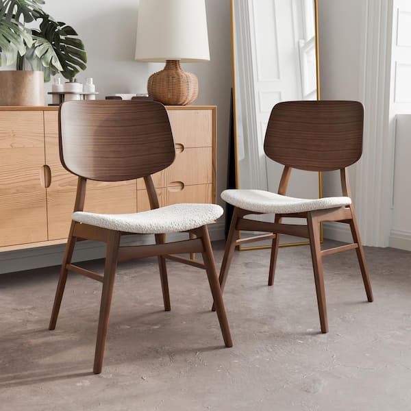 Furniture of America Sandy Cove Mid Century Walnut Boucle Fabric Padded Dining Chair Set of 2