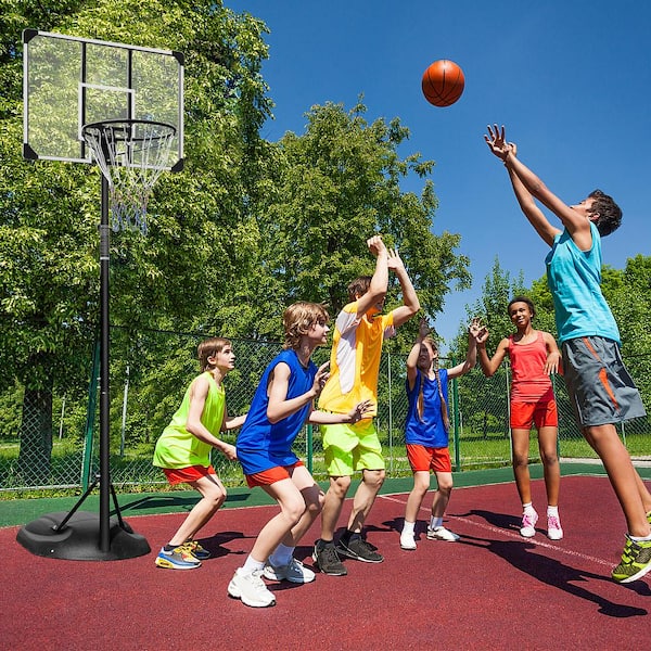 Unbranded 7.5 ft.- 9.2 ft. Outdoor Portable Basketball Stand Height Adjustable with 32" Backboard and Wheels for Teenagers Outdoor