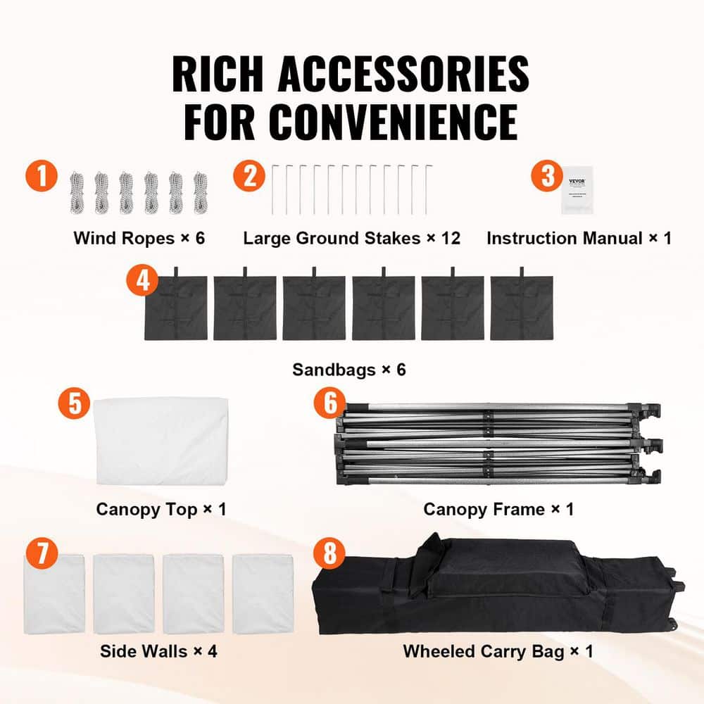 VEVOR 10x20 FT White Pop Up Canopy Tent with Removable Sidewalls