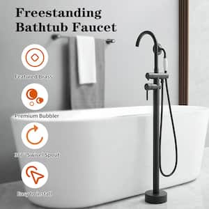 2-Handle Floor Mount Roman Tub Faucet with Hand Shower in Matte Black