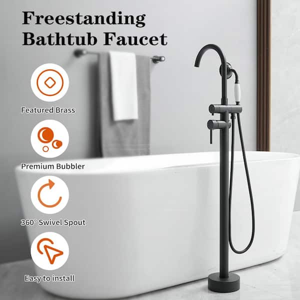 1-Handle Freestanding Tub Faucet with Hand Shower in Matte Black