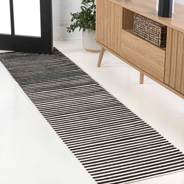Aarhus High-Low Minimalist Scandi Striped Black/White 2 ft. x 8 ft. Runner Rug