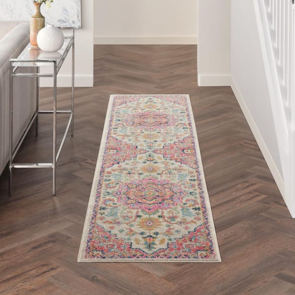 Passion Ivory/Pink 2 ft. x 8 ft. Persian Modern Transitional Kitchen Runner Area Rug