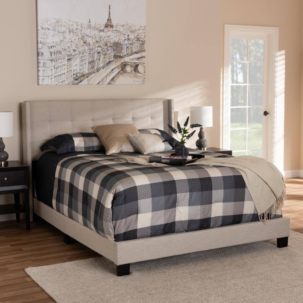 Beige Upholstered Full Bed with Tufted Headboard
