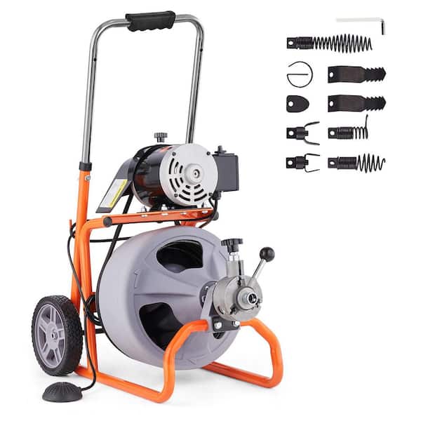 Drain Auger Cleaner 75 ft. x 3/8 in. Sewer Snake Machine AutoFeed with 4 Cutters and Foot Switch for 1 in. x 4 in. Pipe