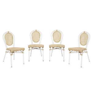 White Aluminum Outdoor Dining Chair in Brown Set of 4
