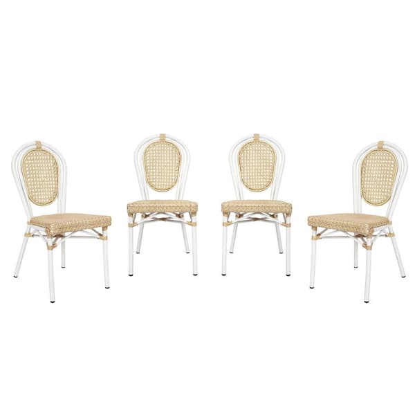 TAYLOR + LOGAN White Aluminum Outdoor Dining Chair in Brown Set of 4