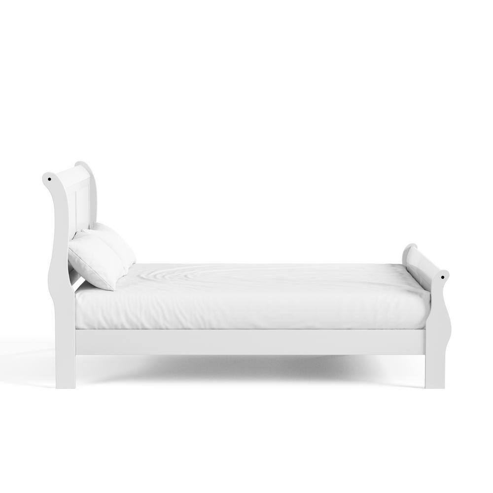 White Traditional Wood Sleigh Full Bed Frame with Headboard and Footboard