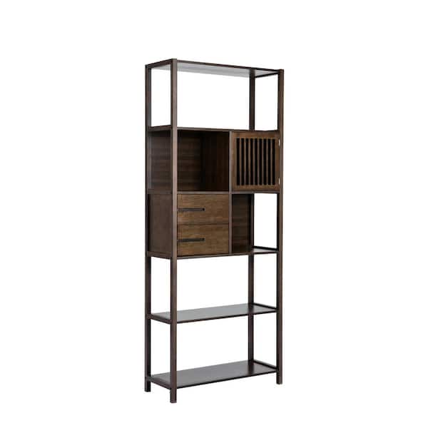 Boraam Selma Bamboo Bookcase - Right Facing Spindle Cabinet, Cappuccino