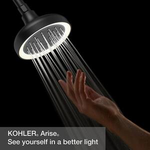 Arise 1-Spray Pattern 5.6875 in. Lighted Wall Mount Fixed Shower Head in Matte Black