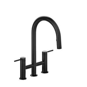 Azure Double Handle Pull Down Sprayer Kitchen Faucet with Gooseneck in Black