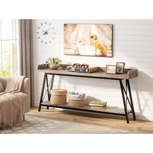 Turrella 70.9 in. Gray Rectangle Engineered Wood Console Table, Extra Long Sofa Table with 2-Tier Shelf